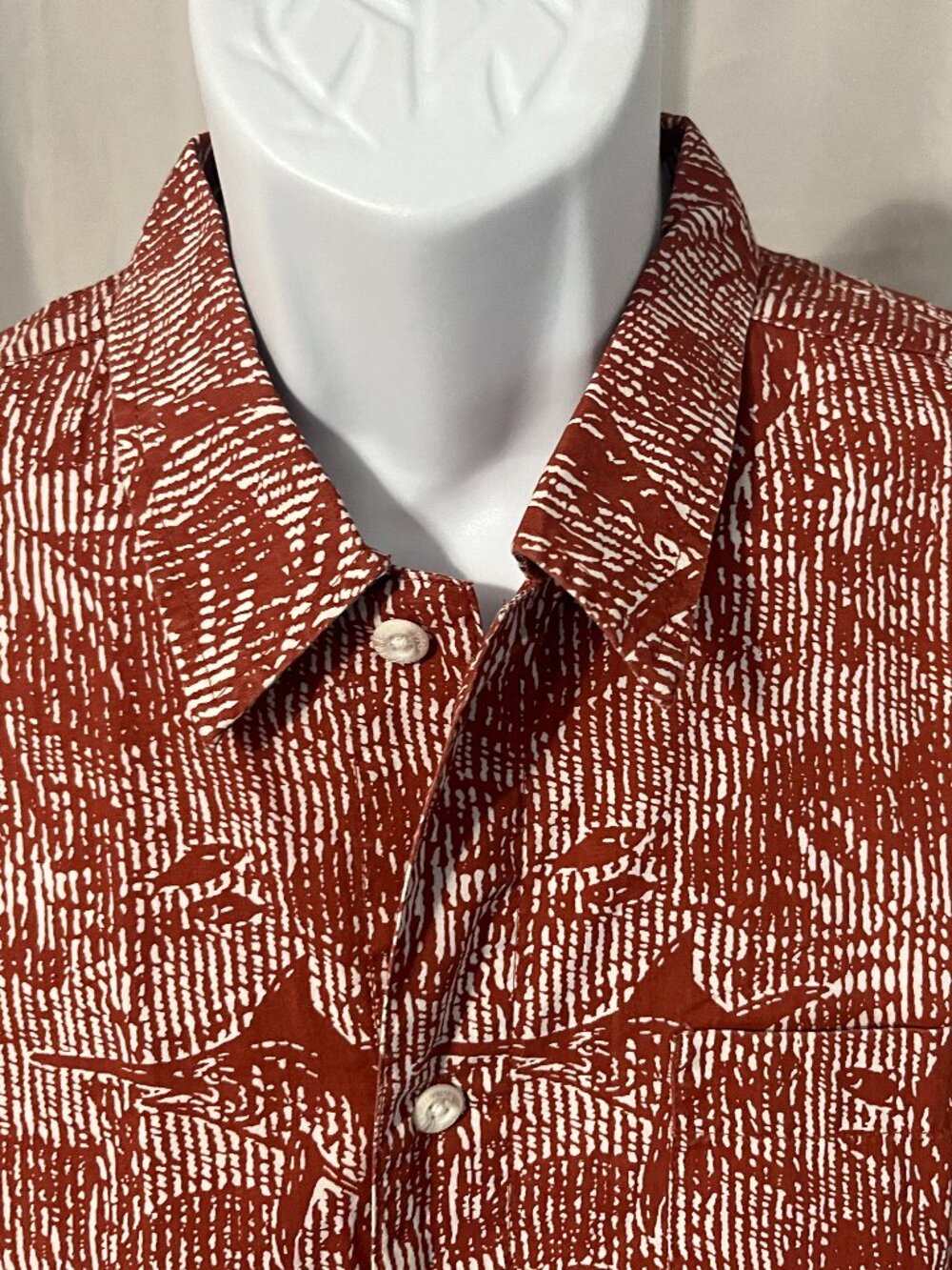 Columbia PFG 🎣 Men's M Red Orange White Swordfish Print Fishing Shirt 🔥